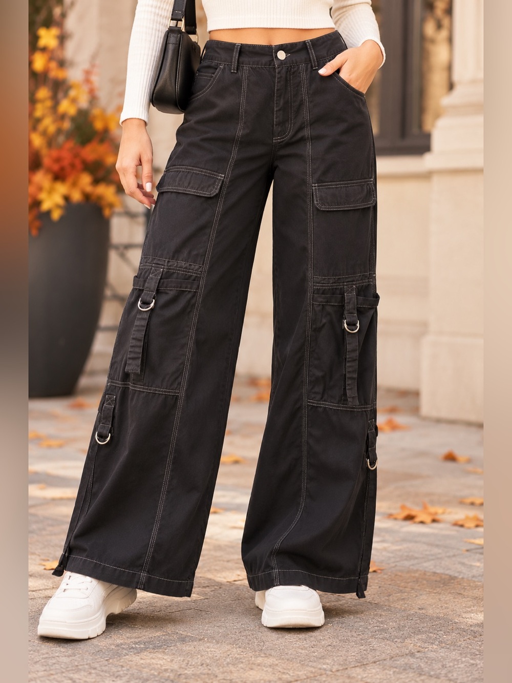 BDG Urban Outfitters Women’s M Black Cargo Pants Wide Leg Y2K Utility Cotton